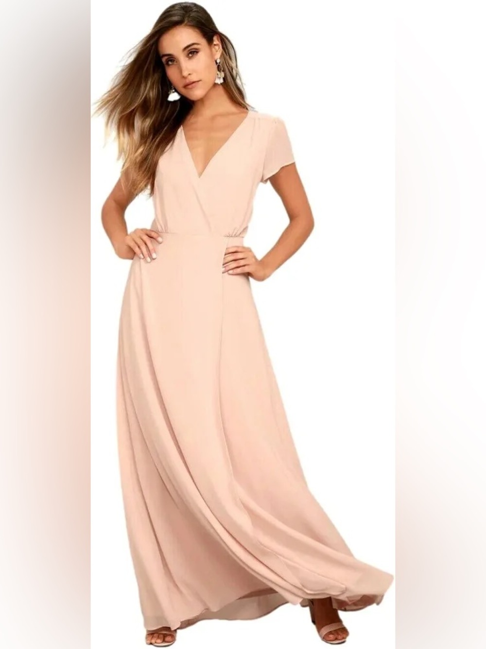 Lulu's Blush Pink V-Neck Maxi Dress